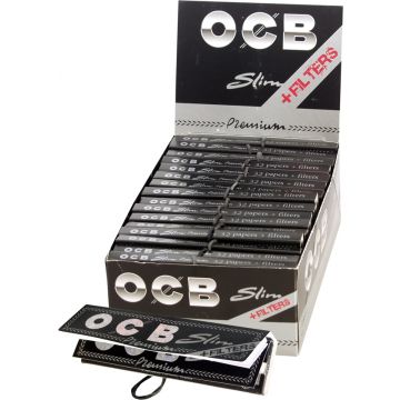 OCB King Size Premium Slim Rolling Papers with Filter Tips - Box of 32 Packs