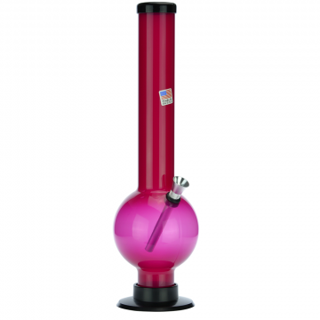 Acrylic Straight Bubble Base Bong with Carb Hole | Pink - Side View 1