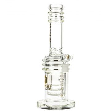 Tsunami Glass Straight Ice Bong with Triple HoneyComb Heart Perc | Clear - Side View 1