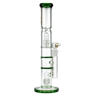 Tsunami Glass Straight Ice Bong with Double Drum & HoneyComb Disc Perc | Green