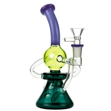 Glasscity Tricolor Recycler Bubbler | Green & Purple - Side View 1
