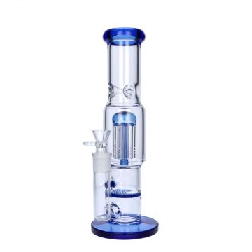 Glass Straight Ice Bong with Honeycomb Disc and Tree Perc | Blue - Side View 2
