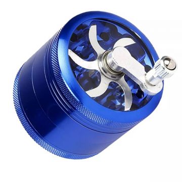 Crank Herb Grinder with Pollen Screen and Magnetic Window Lid | 55mm | Blue