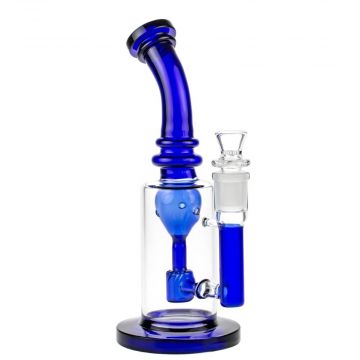 Glasscity Glass Bubbler with Slitted Drum Perc | Blue - Side View 1