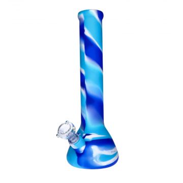 Silicone Beaker Bong with Glass Downstem and Bowl | 13 Inch | Blue | side view 1