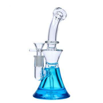 Glass Glycerine Bubbler with Fixed Diffuser Downstem | 9 Inch | Blue | side view 1