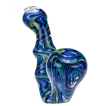 Glasscity Glass Sherlock Pipe with Blue and Green Reversals - Side View 1
