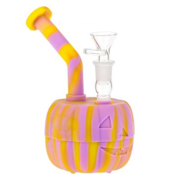 Silicone Pumpkin Bong with Glass Downstem and Bowl - Side View