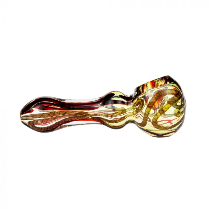 G-Spot Glass Spoon Pipe - Fumed with Red and Orange Zig-Zag Stripes main product photo