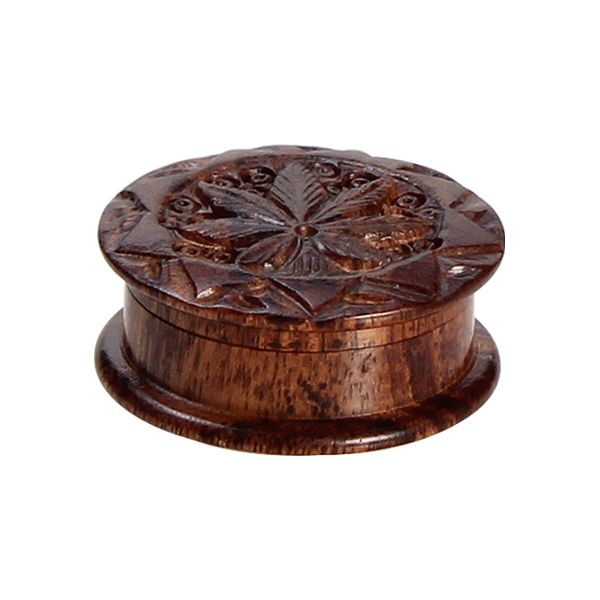 Rosewood Herb Grinder Carved Pot Leaf Lid | 2-part | 35mm wide main product photo