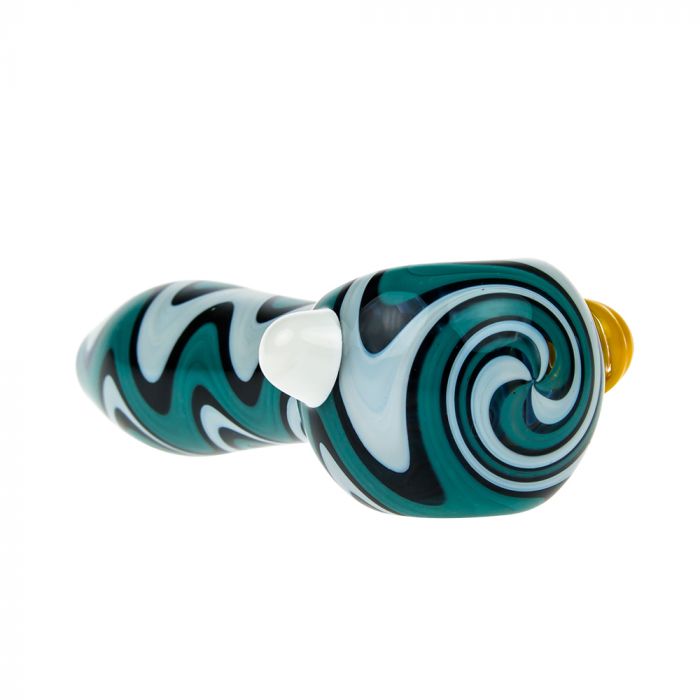 G-Spot Glass Spoon Pipe - White with Wavy Stripes and Color Carb main product photo