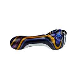 G-Spot Glass Spoon Pipe - Blue Glass with Dichro and Color Stripes - Side view 1