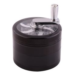 Crank Herb Grinder with Pollen Screen and Window Lid | 50mm | Black