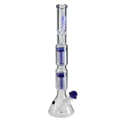 Black Leaf Flaming Skull Double Tree Perc Beaker Base Bong | 7mm| Blue