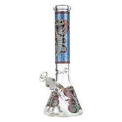 Beaker Ice Bong with Glow in the Dark Cobra Print | Blue | Side view 1