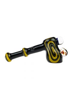 G-Spot Glass Hammer Bubbler Pipe - Black and Yellow with Three Large Marbles - Side view 1